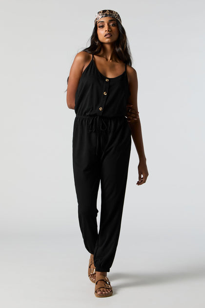 Black Button-Up Cami Jumpsuit