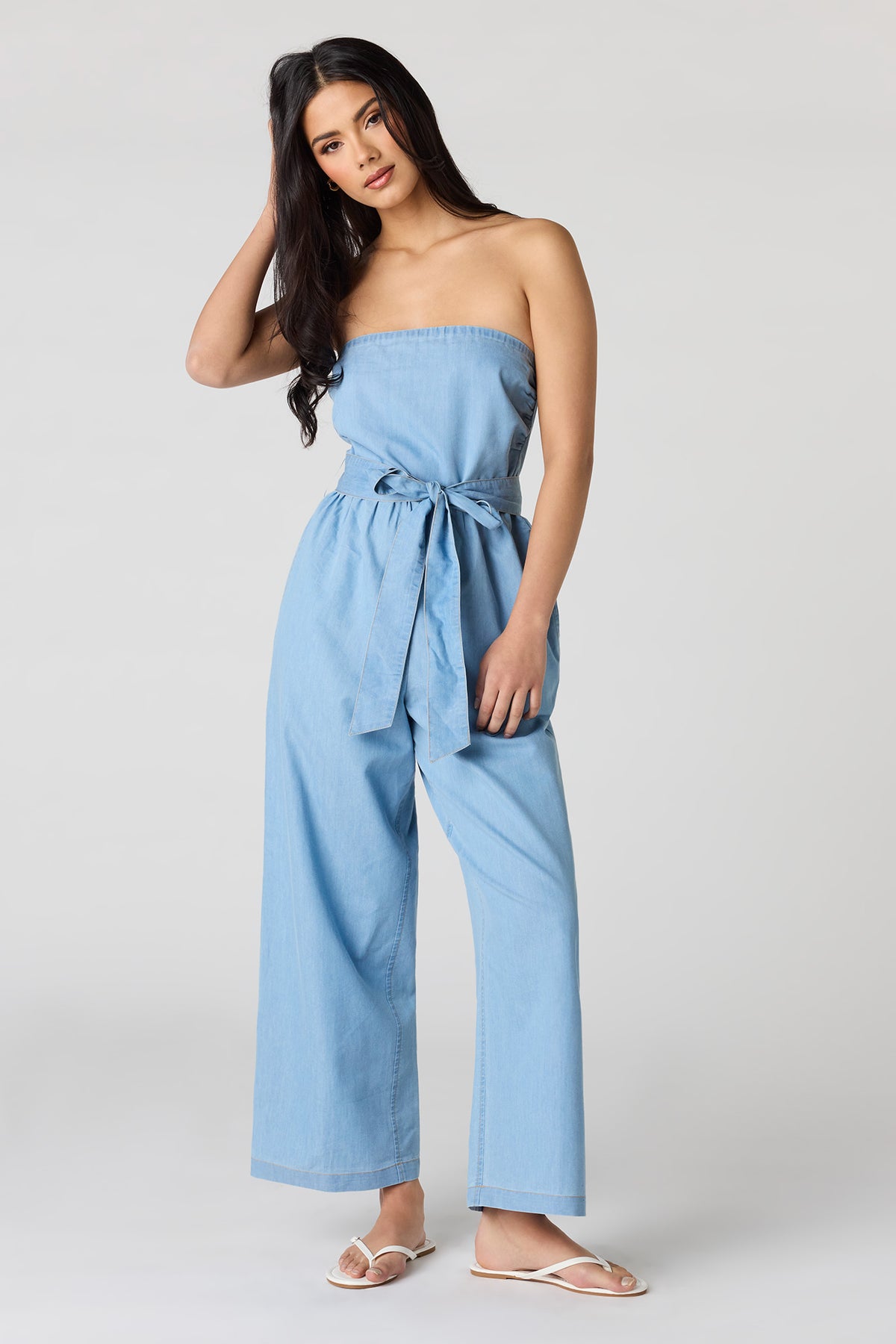 Justaucorps sans bretelles en denim avec ceinture