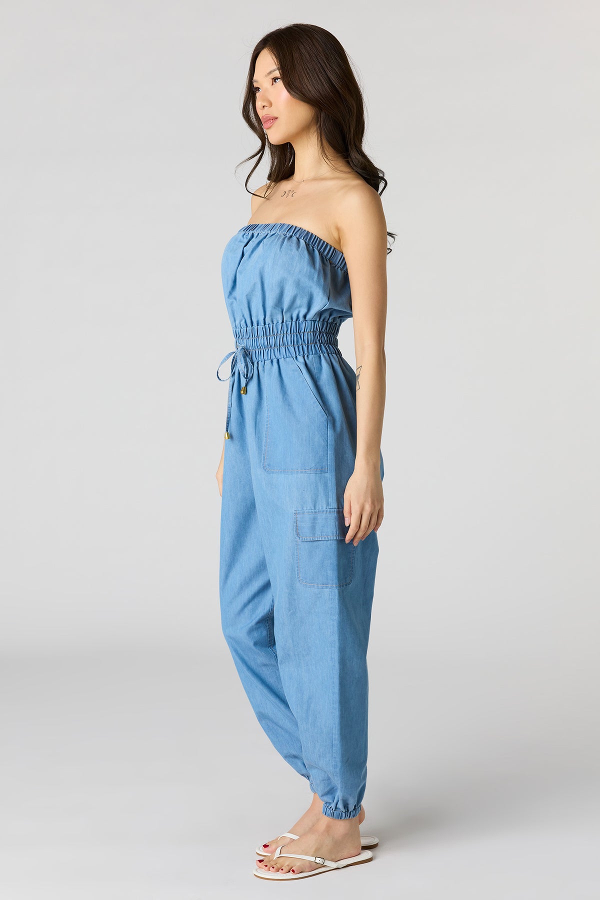 Alt View 2. Denim Tube Jumpsuit - Light Denim Blue