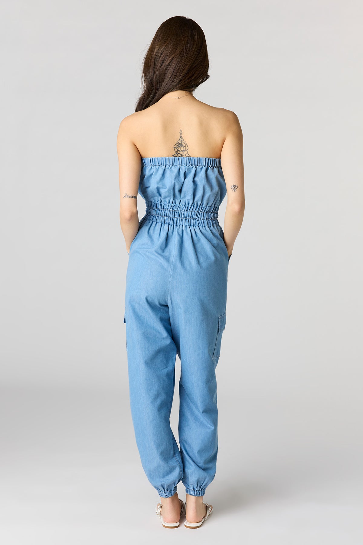 Alt View 3. Denim Tube Jumpsuit - Light Denim Blue