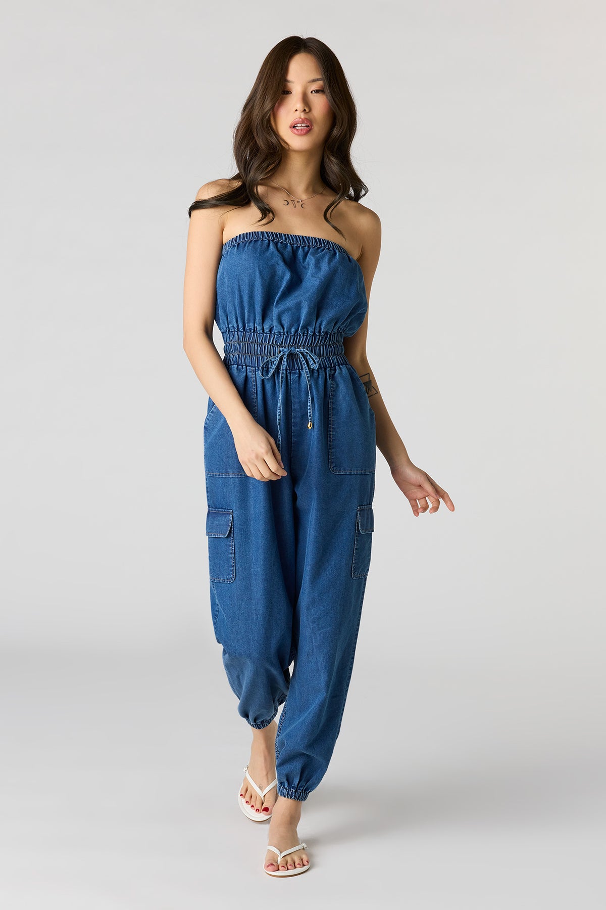 Denim Tube Jumpsuit - Medium Blue