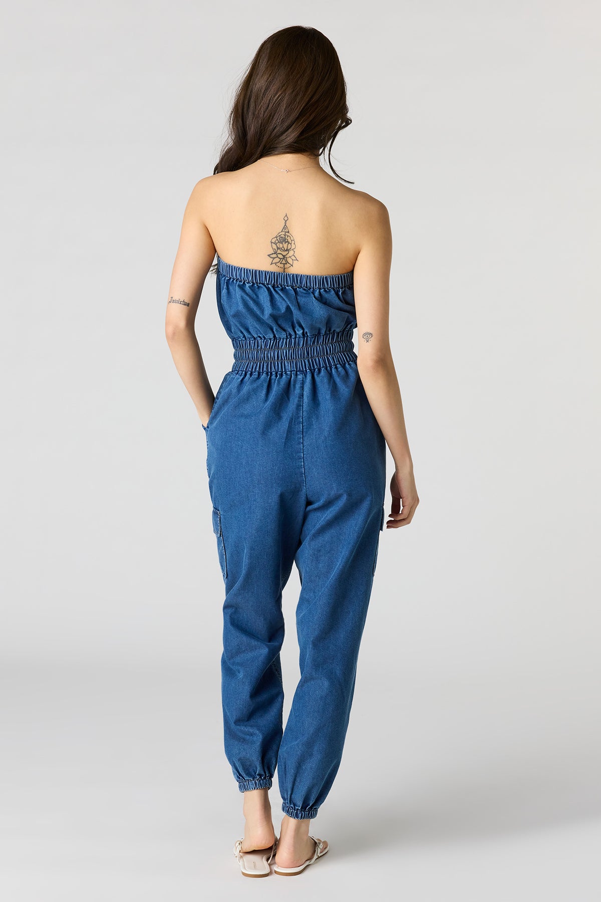 Alt View 3. Denim Tube Jumpsuit - Medium Blue