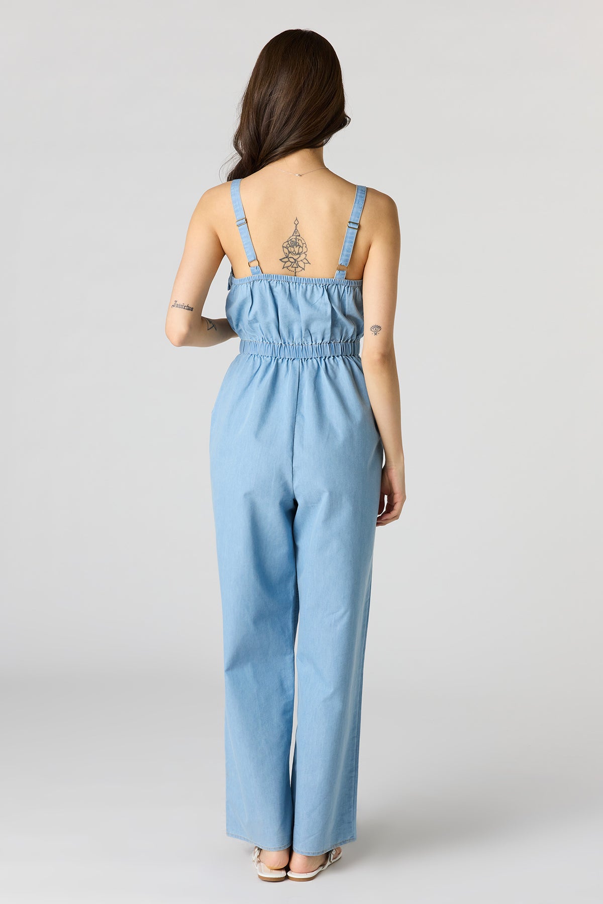 Alt View 3. Denim Button Front Jumpsuit - Light Denim Blue
