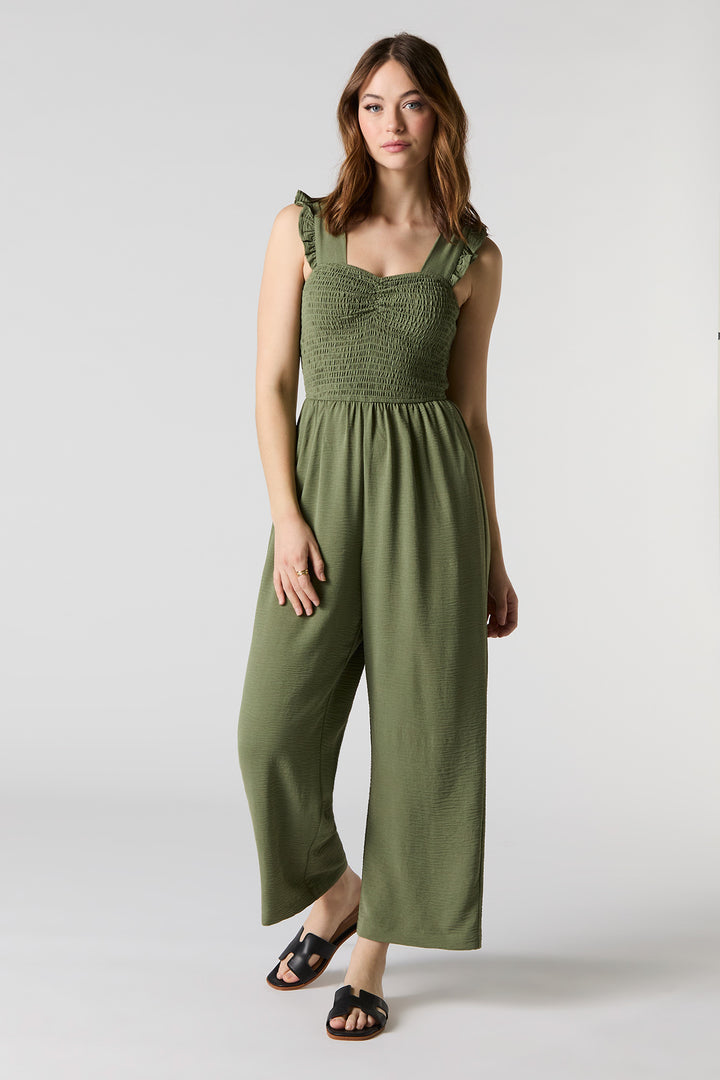 Smocked Flutter Strap Wide Leg Jumpsuit