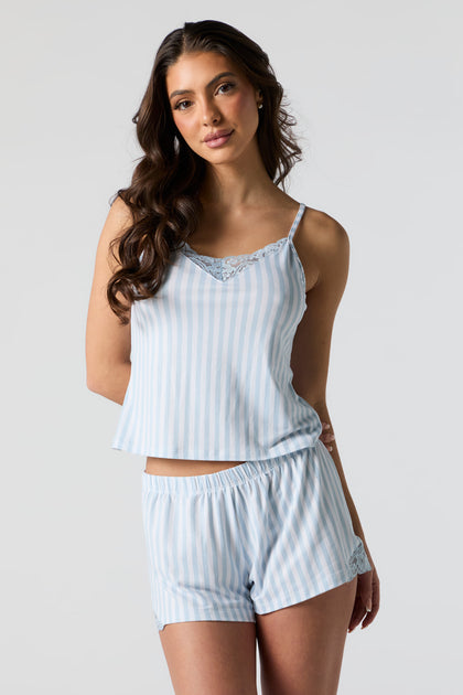 Striped Lace Trim 2 Piece Pajama Set