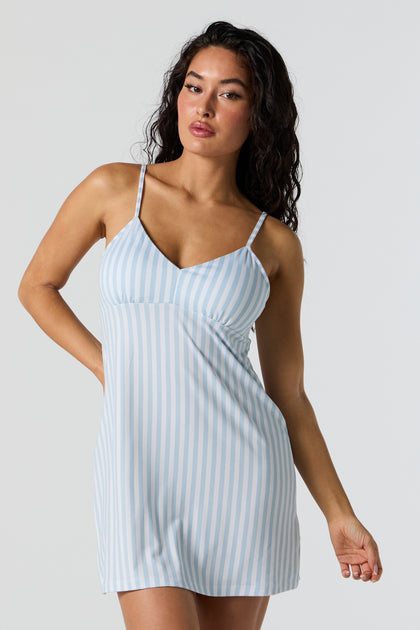 Striped V-Neck Pajama Dress – Urban Planet