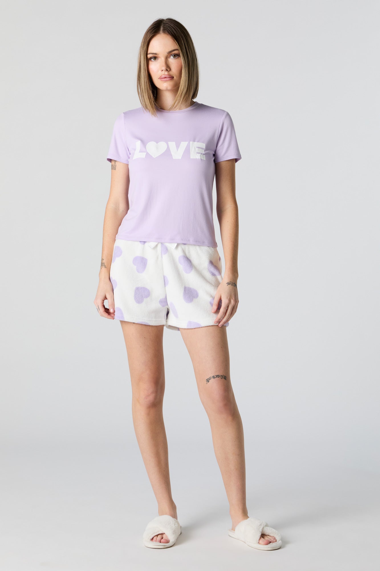 LOVE Graphic T-Shirt and Plush Short 2 Piece Pajama Set