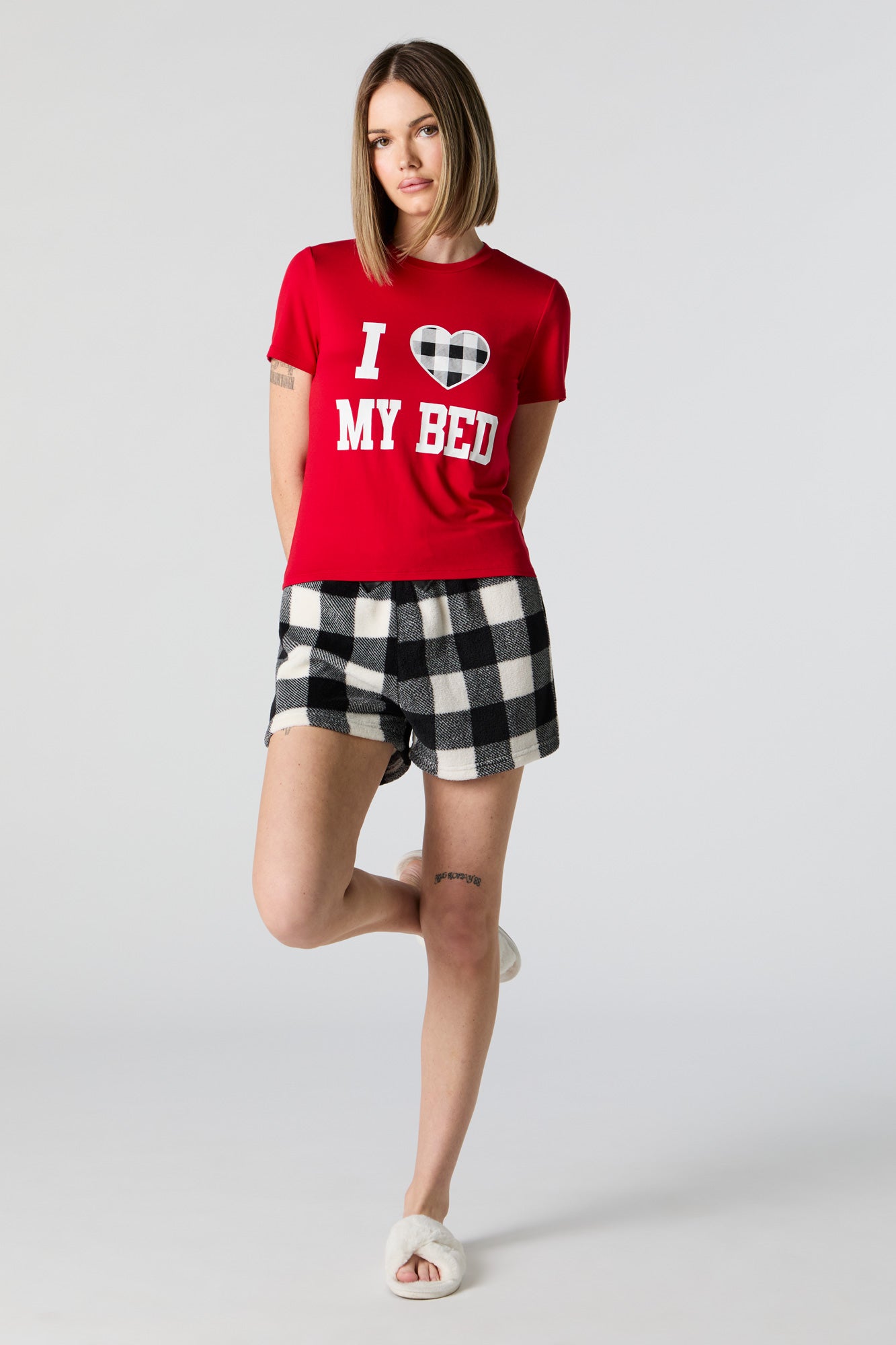 Love My Bed Graphic T-Shirt and Plush Short 2 Piece Pajama Set