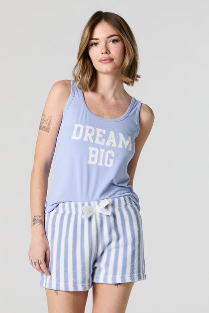 Dream Graphic Tank and Plush Short 2 Piece Pajama Set