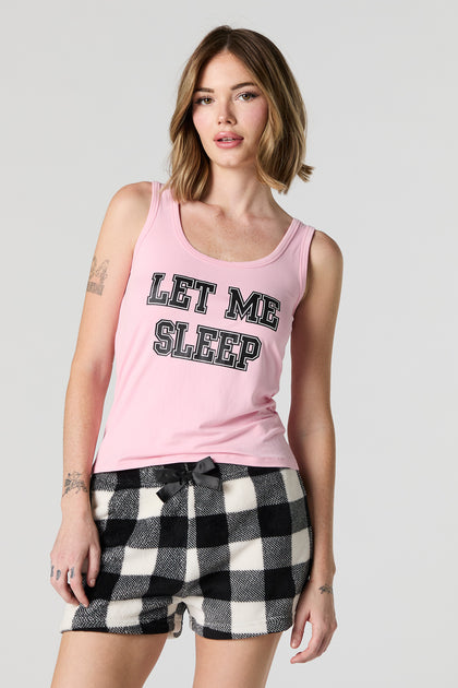 Ensemble-pyjama 2 pièces à camisole imprimée Sleep et short pelucheux