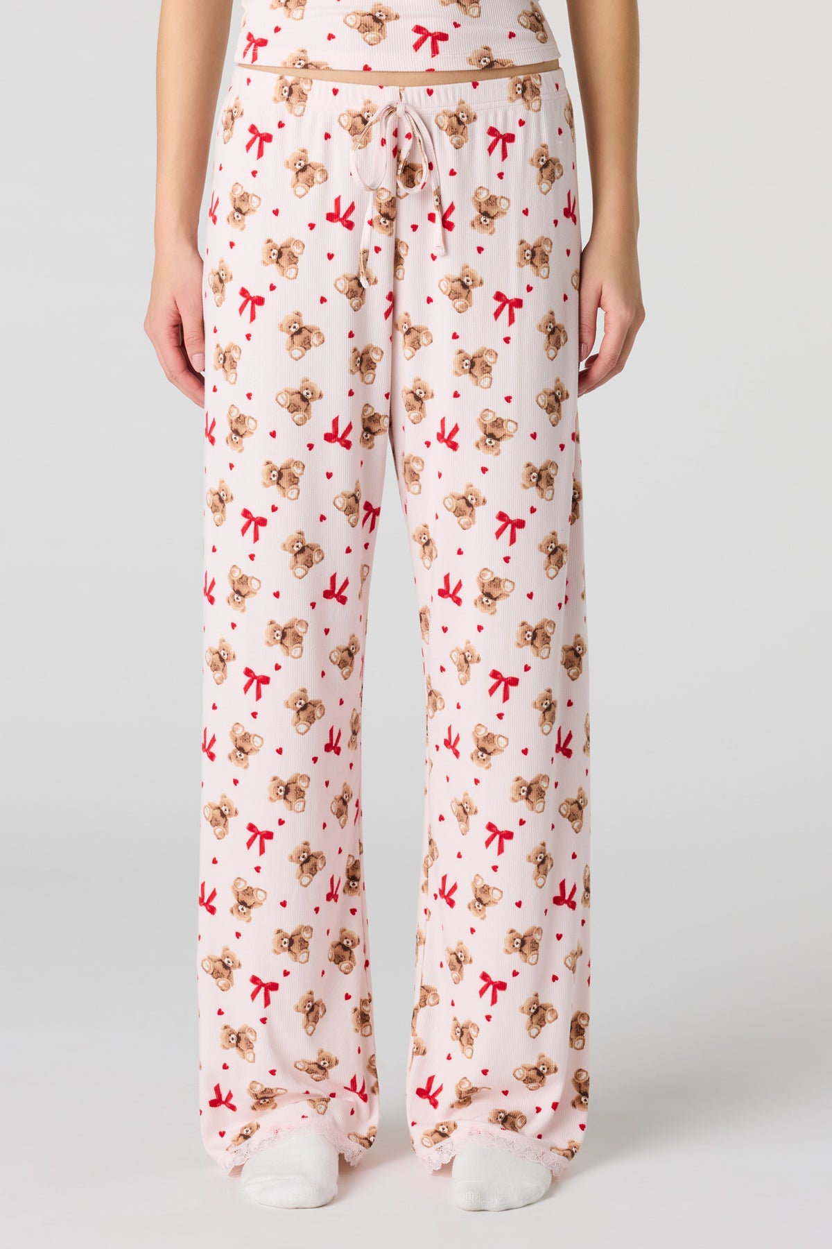 Vue alternative 3. Ensemble pyjama avec débardeur côtelé à liséré de dentelle et pantalon
