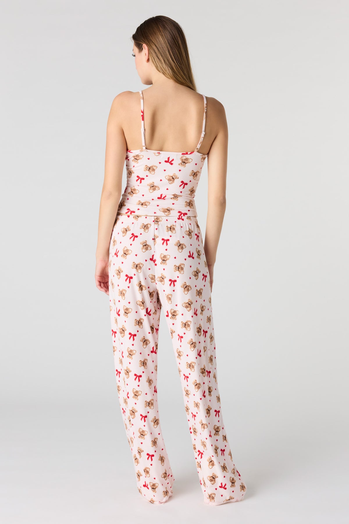 Vue alternative 4. Ensemble pyjama avec débardeur côtelé à liséré de dentelle et pantalon