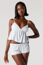 Printed Lace V-Neck Tank & Short Pajama Set