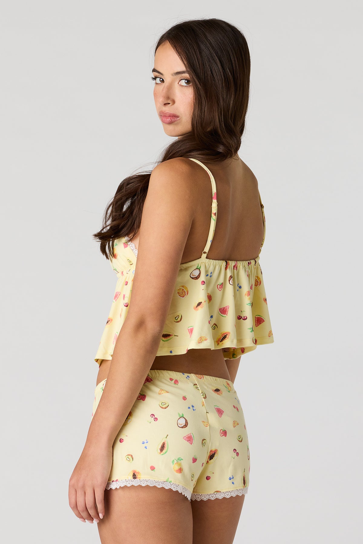 Vue alternative 2. Ensemble pyjama avec débardeur de style nuisette à ourlet en dentelle et short
