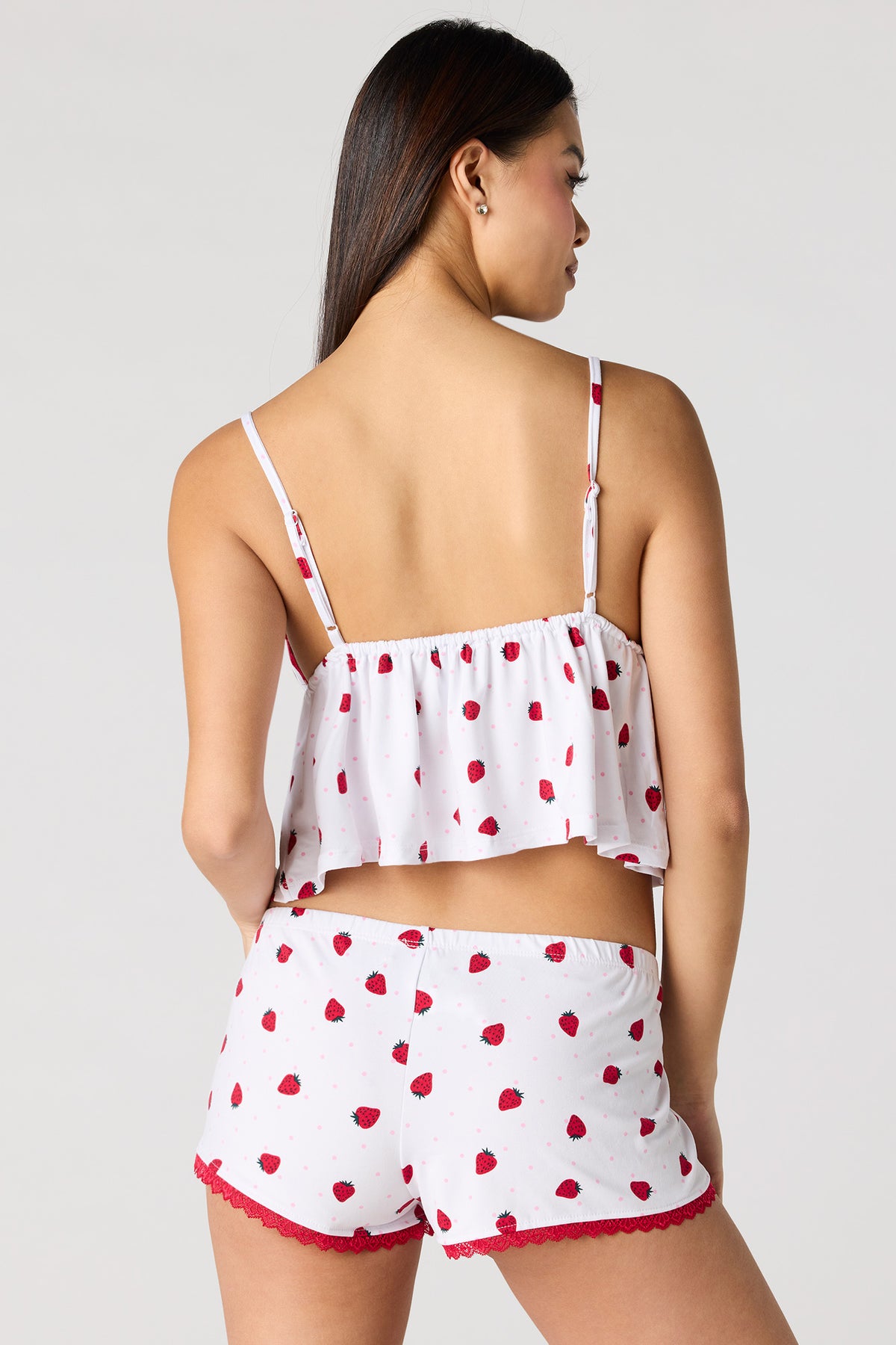 Alt View 2. Lace Trim Babydoll Tank & Short Pajama Set - Magenta