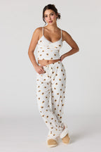 Ensemble pyjama avec débardeur côtelé à liséré de dentelle et pantalon