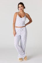 Ensemble pyjama avec débardeur côtelé à liséré de dentelle et pantalon