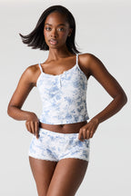 Ribbed Lace Trim Tank & Short Pajama Set