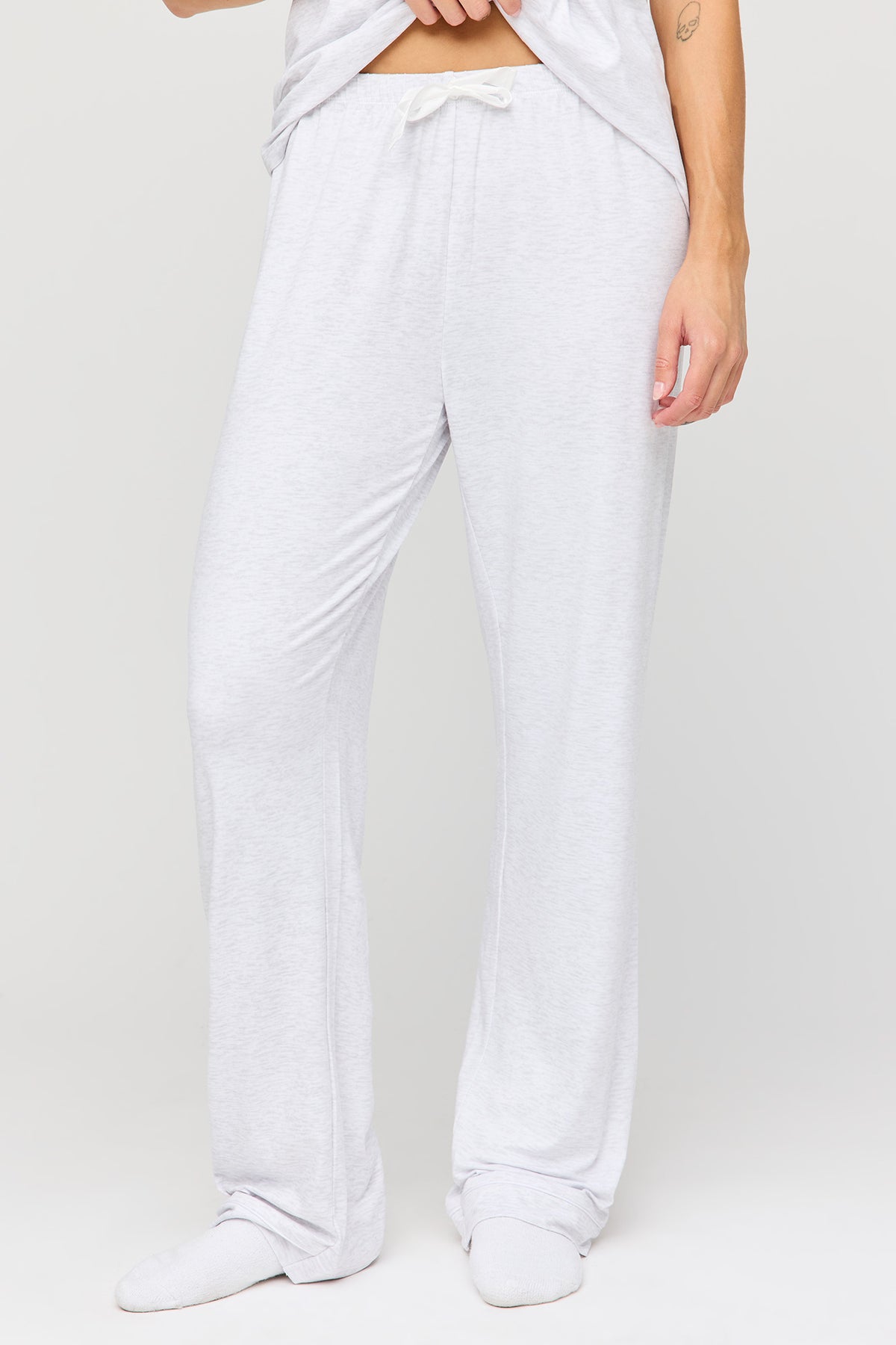 Alt View 3. Button Up Short Sleeve Top & Pant Pajama Set - Light Grey