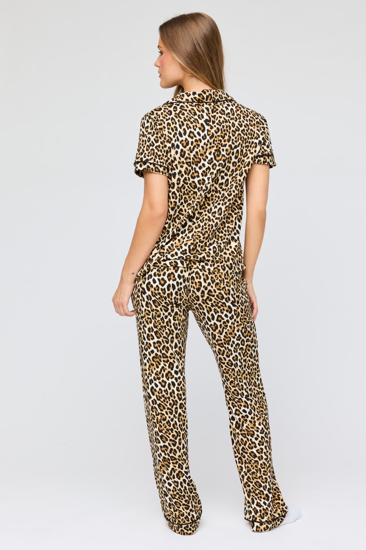 Alt View 4. Soft Button-Up Top & Pant Pajama Set - Leopard