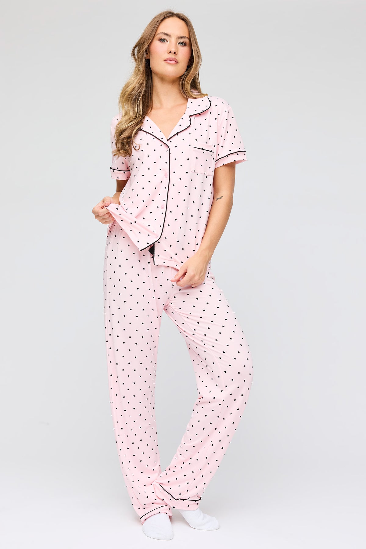 Ensemble pyjama avec haut boutonné doux et pantalon