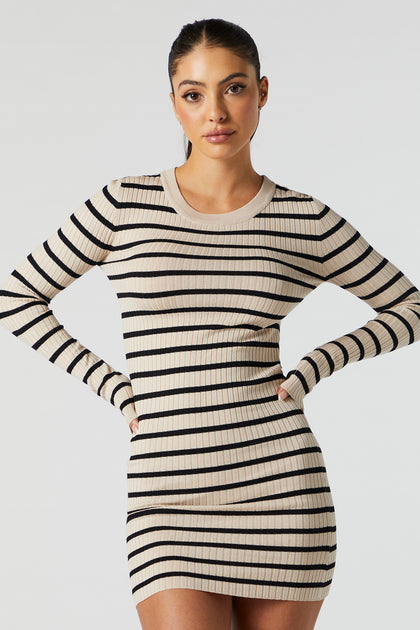 Striped Long Sleeve Sweater Dress