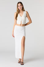 Jupe midi en tricot côtelé avec fente