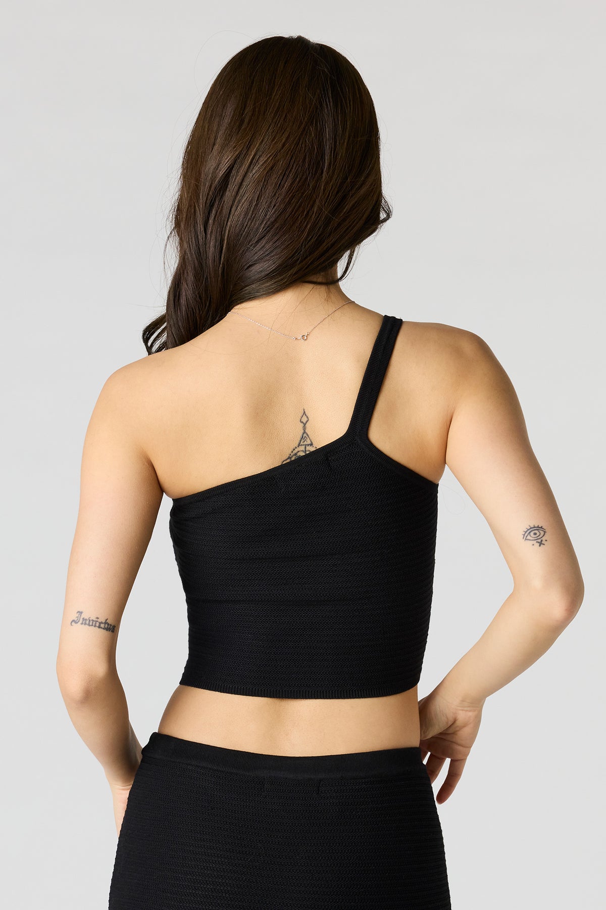 Alt View 2. Crochet One Shoulder Tank - Black