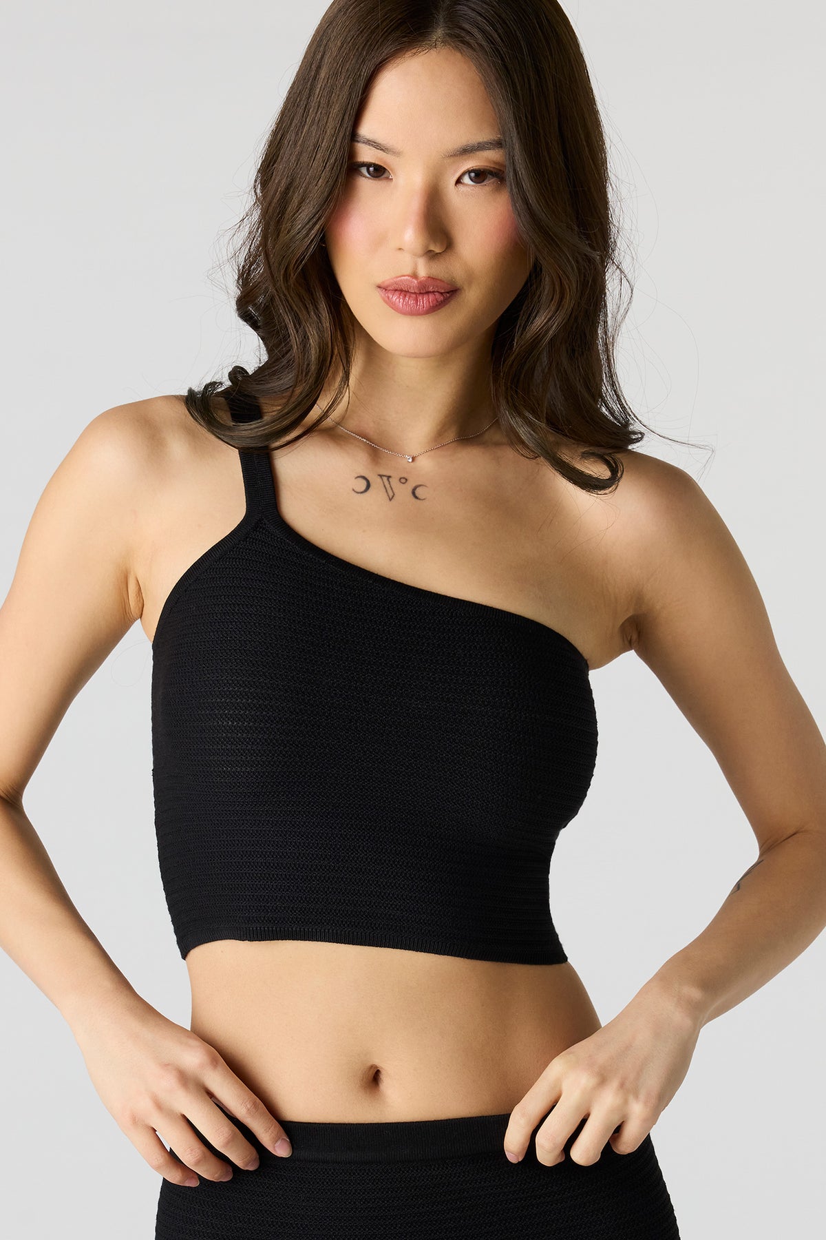 Crochet One Shoulder Tank - Black