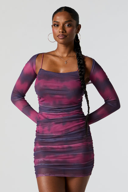 Pink Maxi Dress - Bodycon Dress With Slit - Mauve Runched Dress