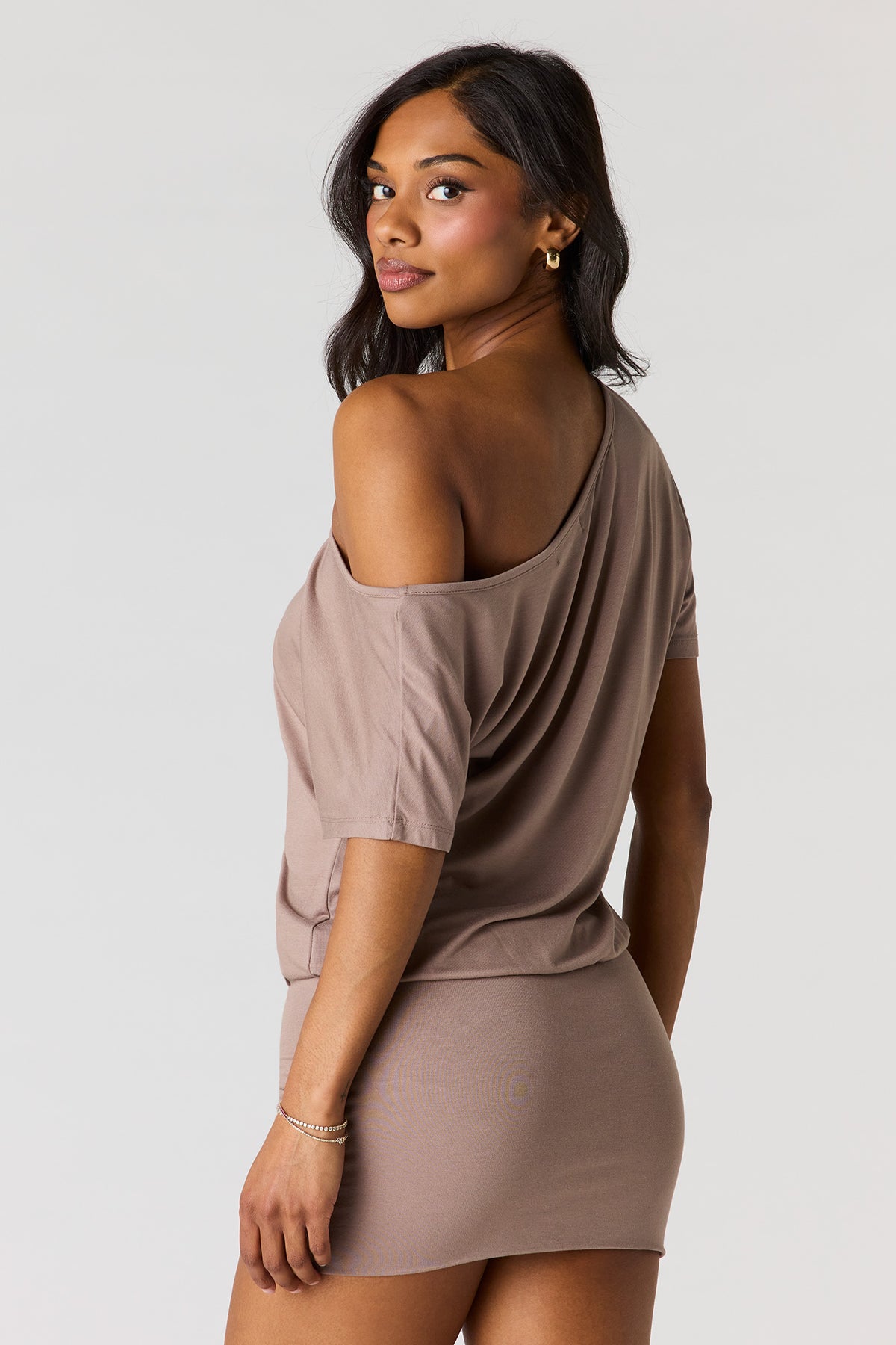 Alt View 2. Dolman Short Sleeve Mini Dress - Taupe