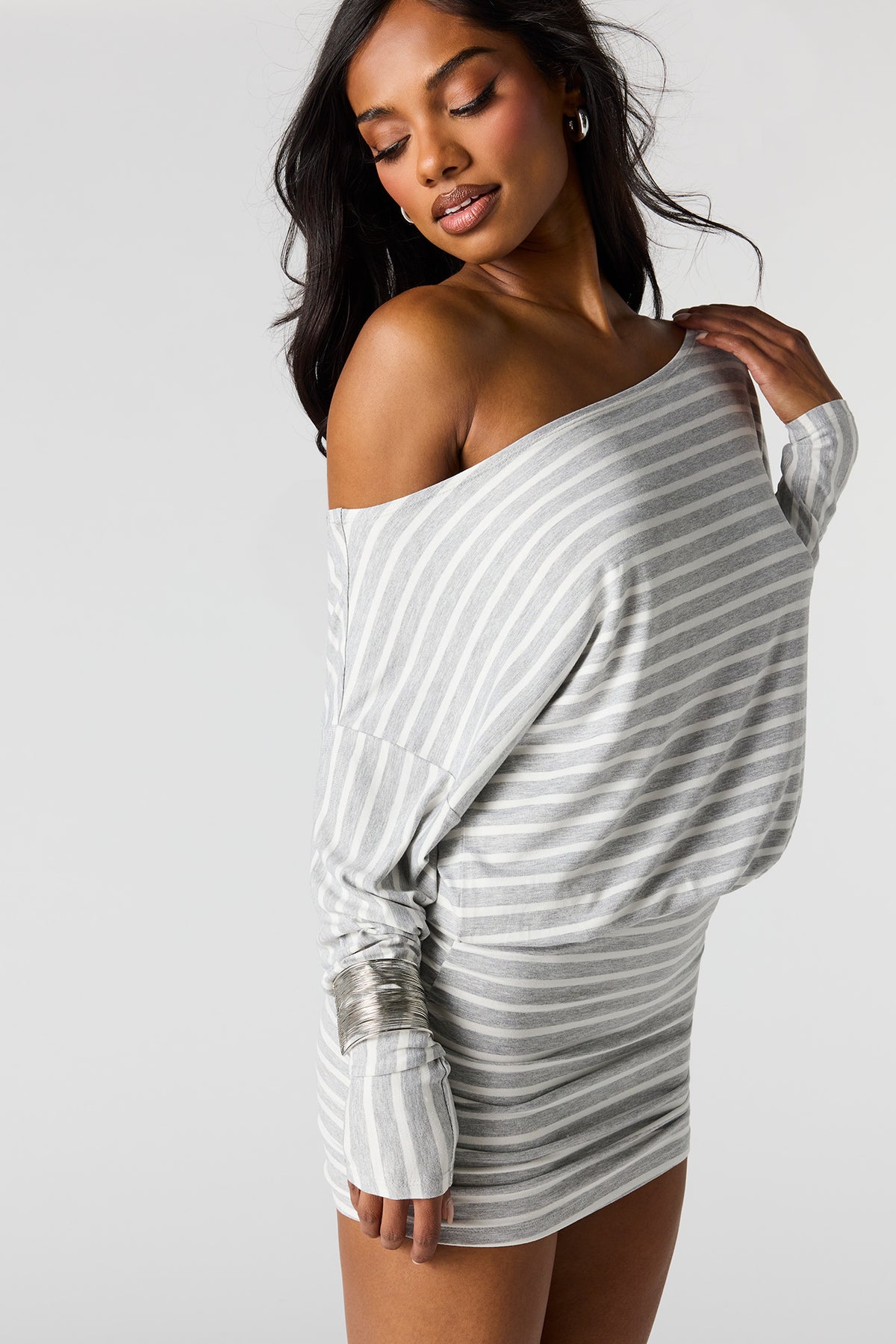 Dolman Long Sleeve Mini Dress - Heather Grey