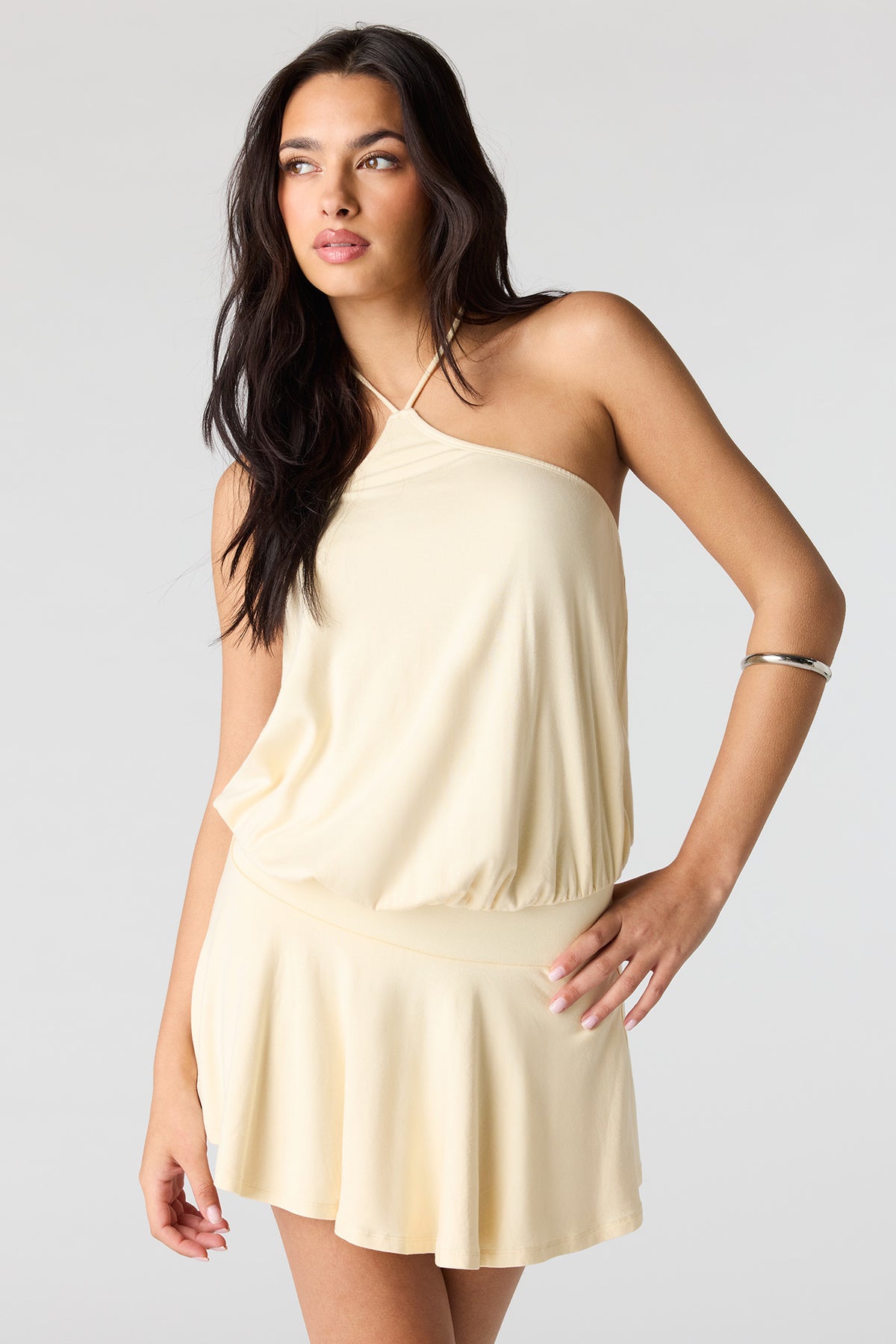 Alt View 4. Fit & Flare Mini Halter Dress - Yellow