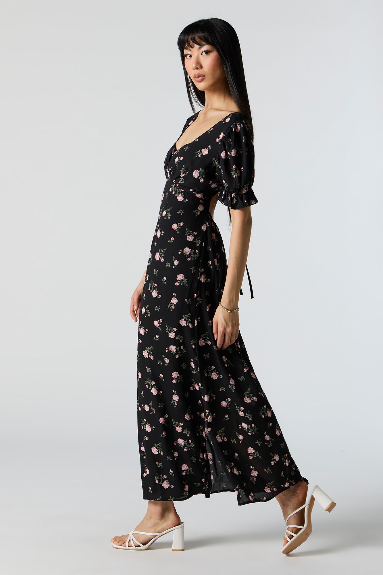 Floral Self-Tie Back Midi Dress