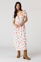 Floral Puff Sleeve Midi Dress