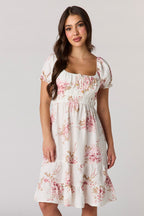 Robe midi volantée à manches bouffantes
