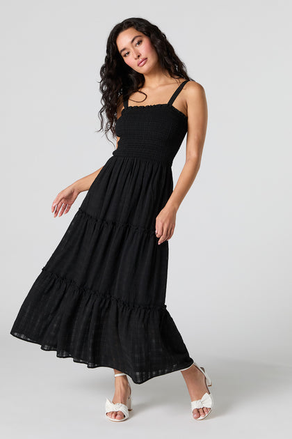 Textured Smocked Tiered Maxi Dress