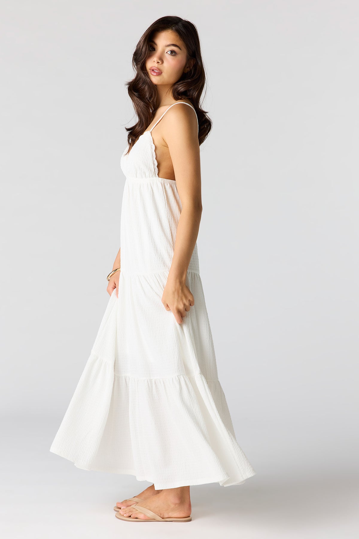 Alt View 2. Textured Babydoll Maxi Dress - White