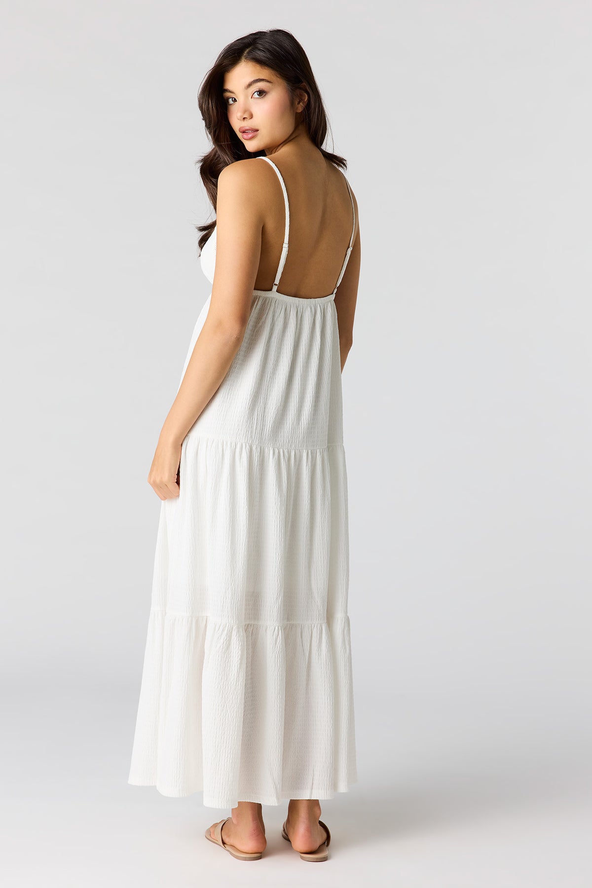 Alt View 3. Textured Babydoll Maxi Dress - White