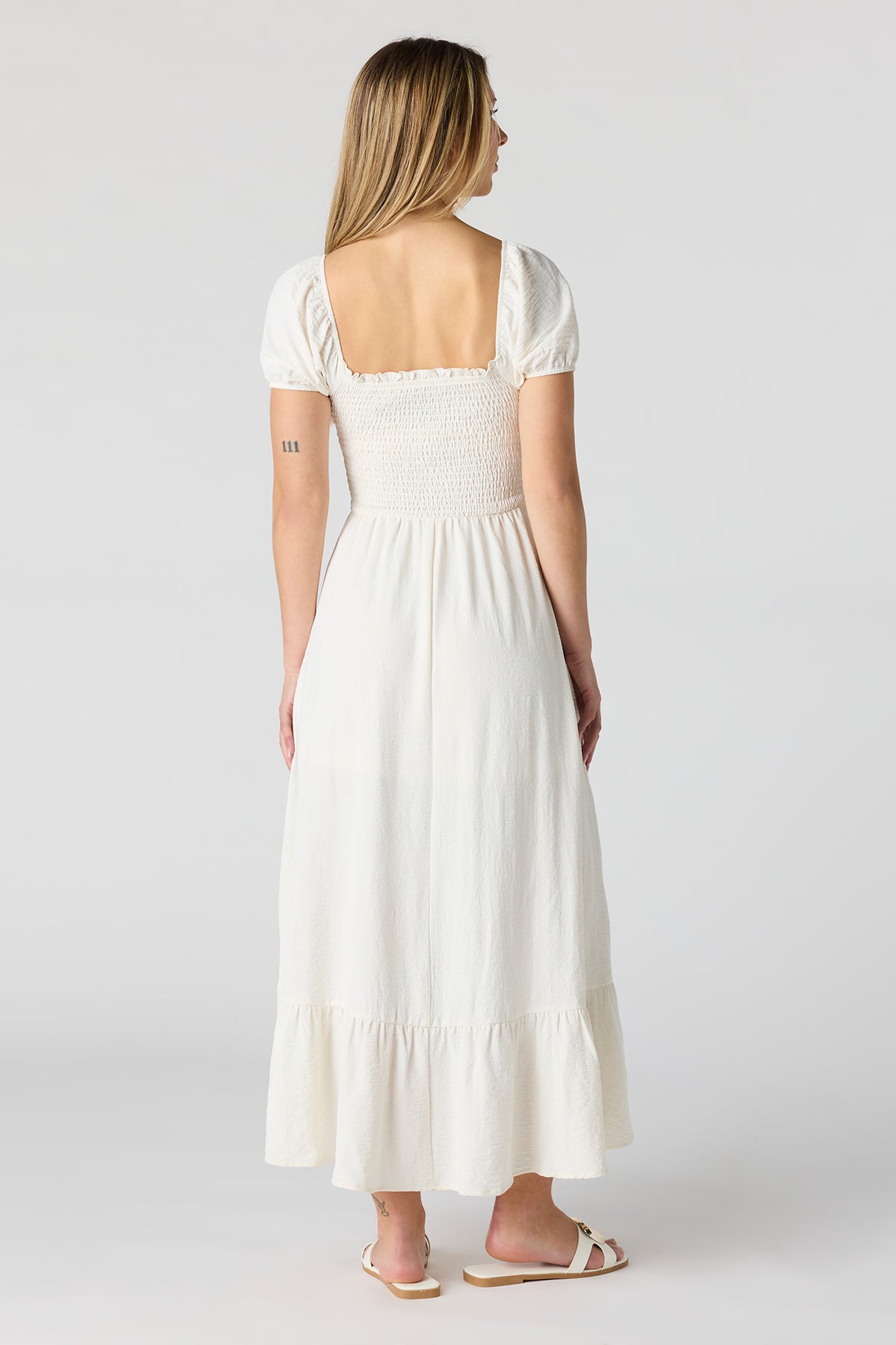 Alt View 3. Floral Print Smocked High-Low Dress - Cream