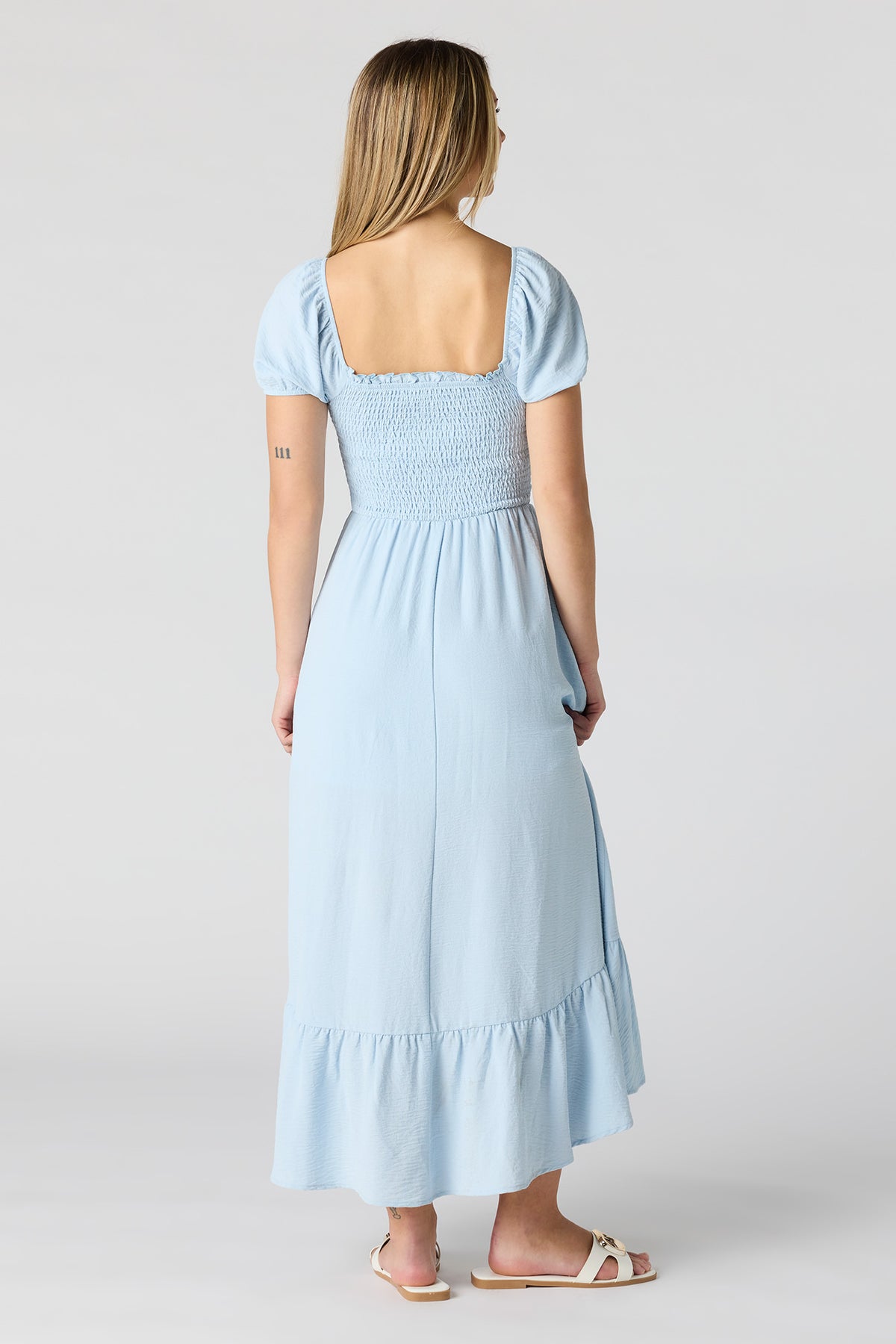 Alt View 3. Floral Print Smocked High-Low Dress - Blue