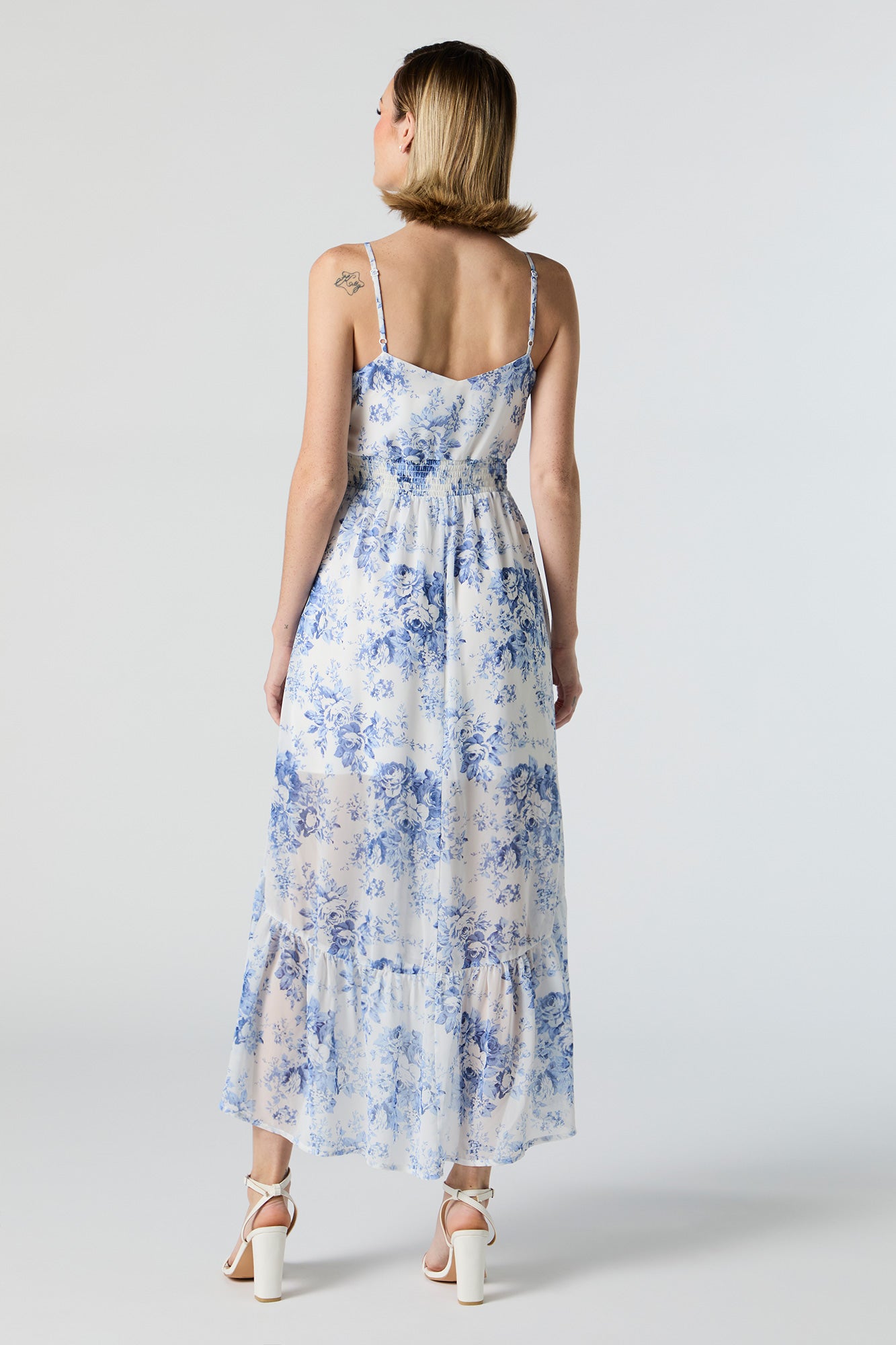 Blue Floral Chiffon High Low Midi Dress – Urban Planet