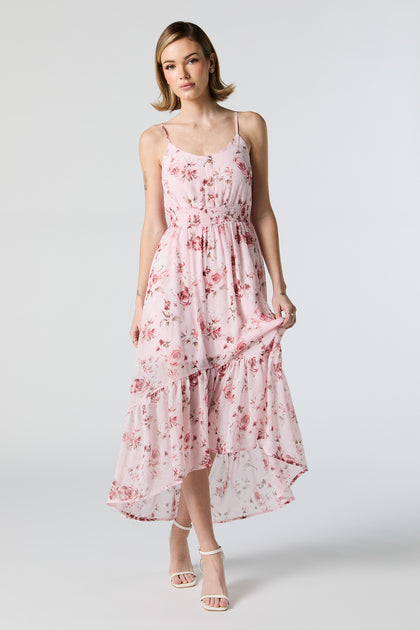 Jolie Moi Reagan Floral Print Chiffon Midi Dress, Pink
