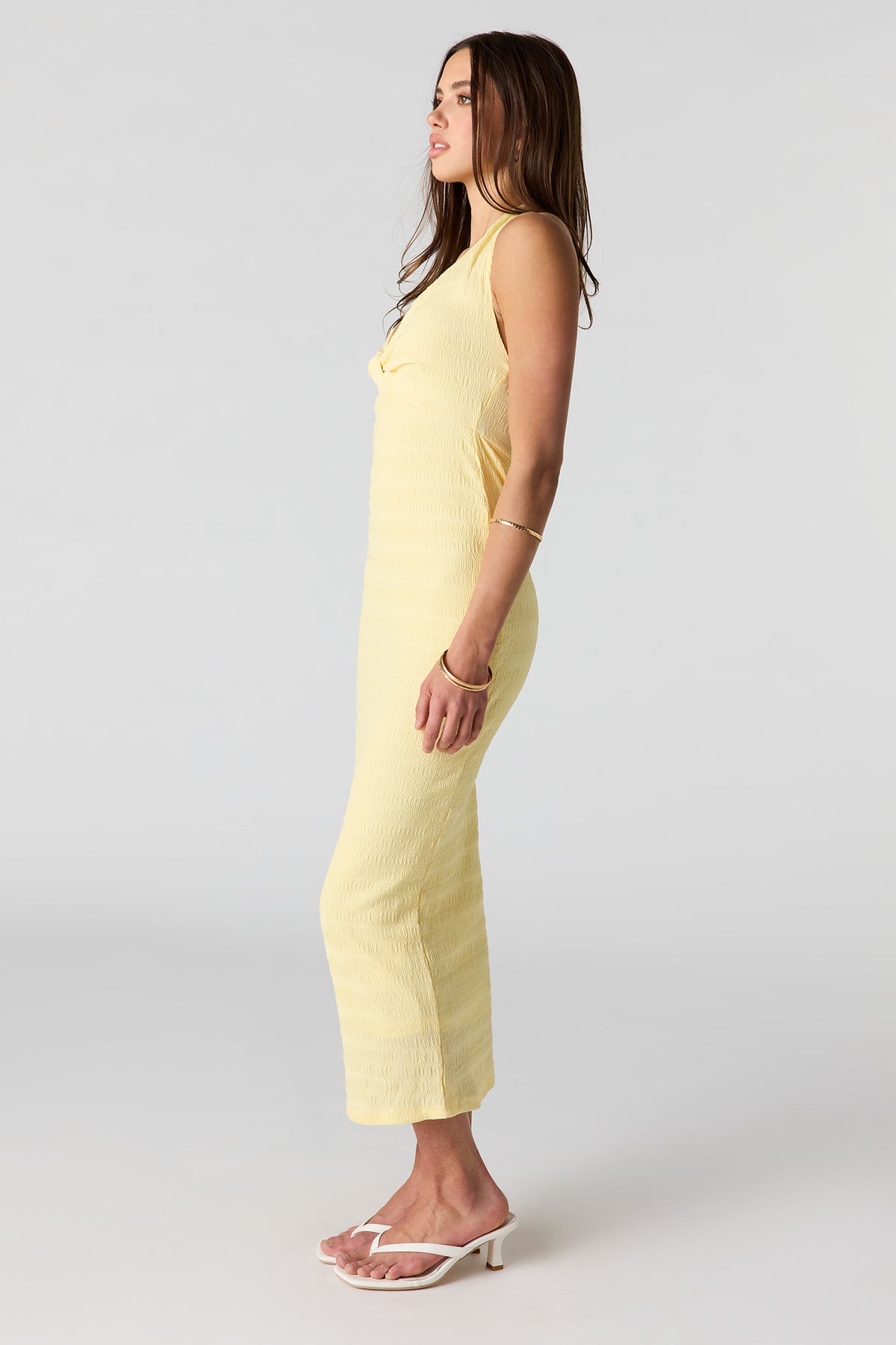 Alt View 2. Textured Knit Midi Halter Dress - Yellow
