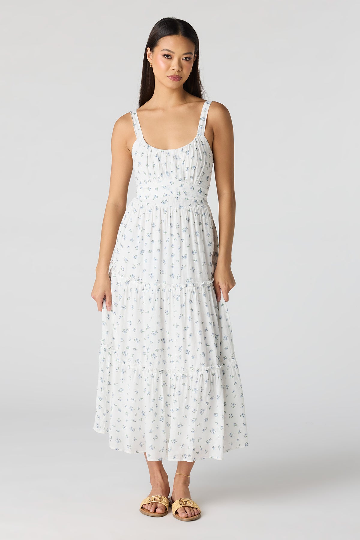 Robe midi volantée avec attache à la taille