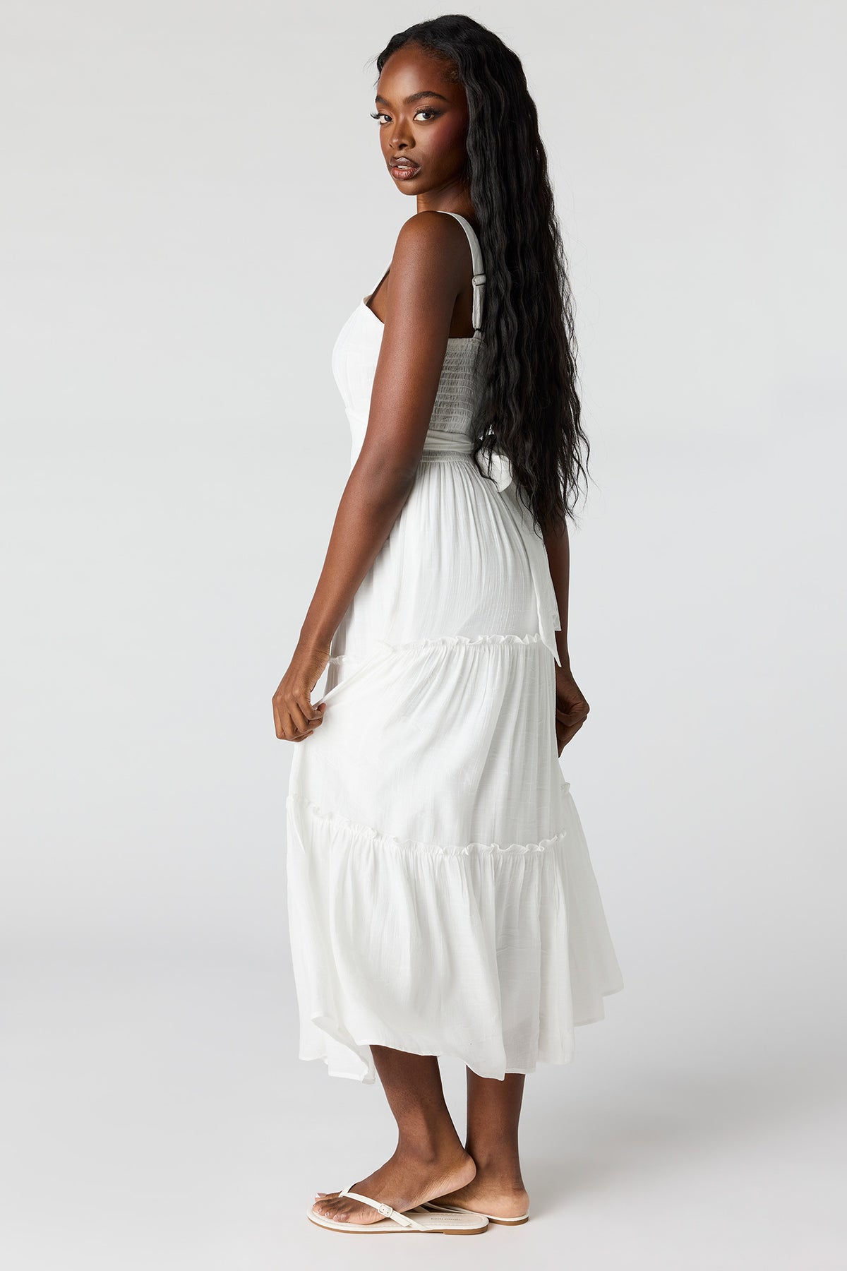 Alt View 2. Tie Waist Tiered Midi Dress - White