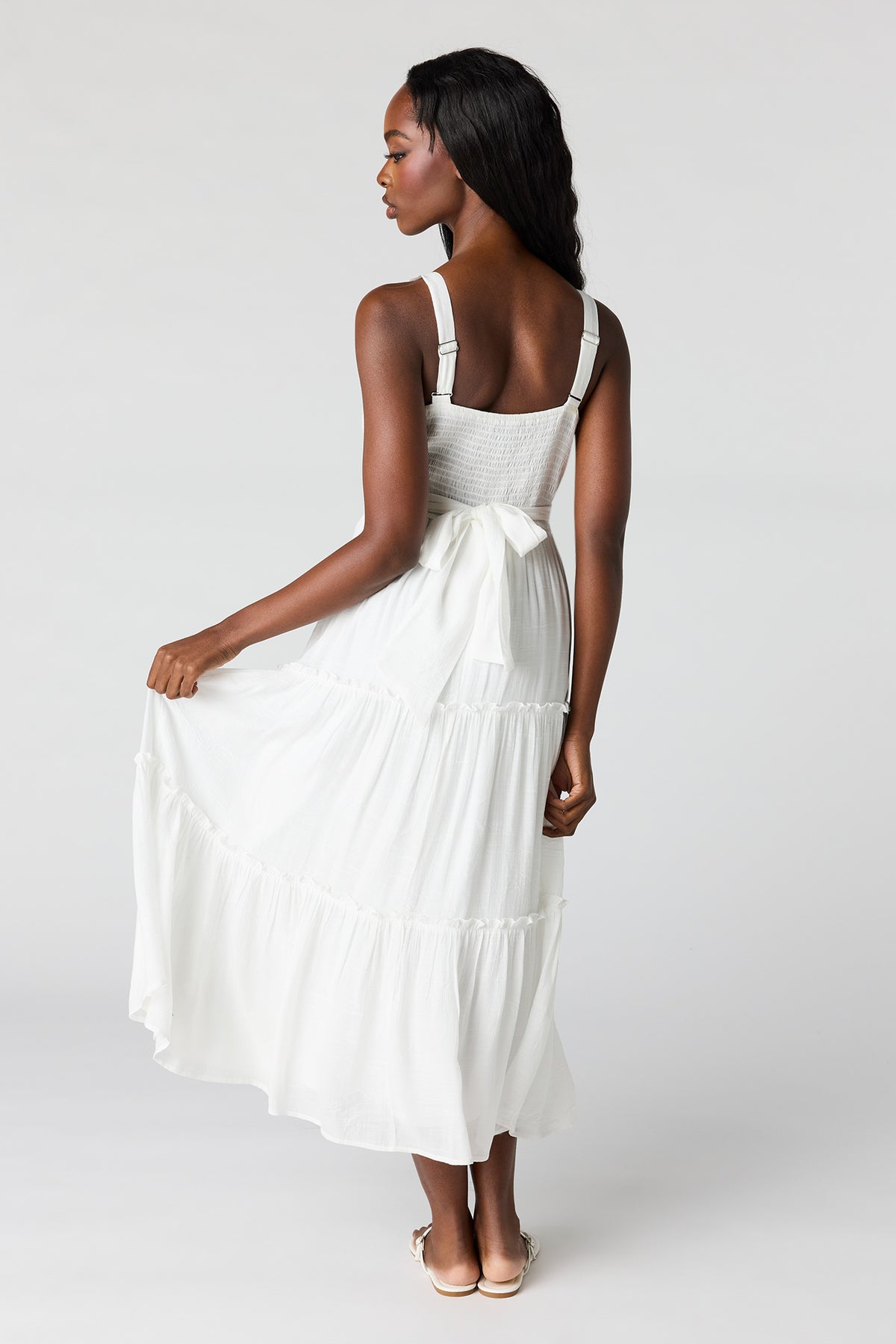 Alt View 3. Tie Waist Tiered Midi Dress - White