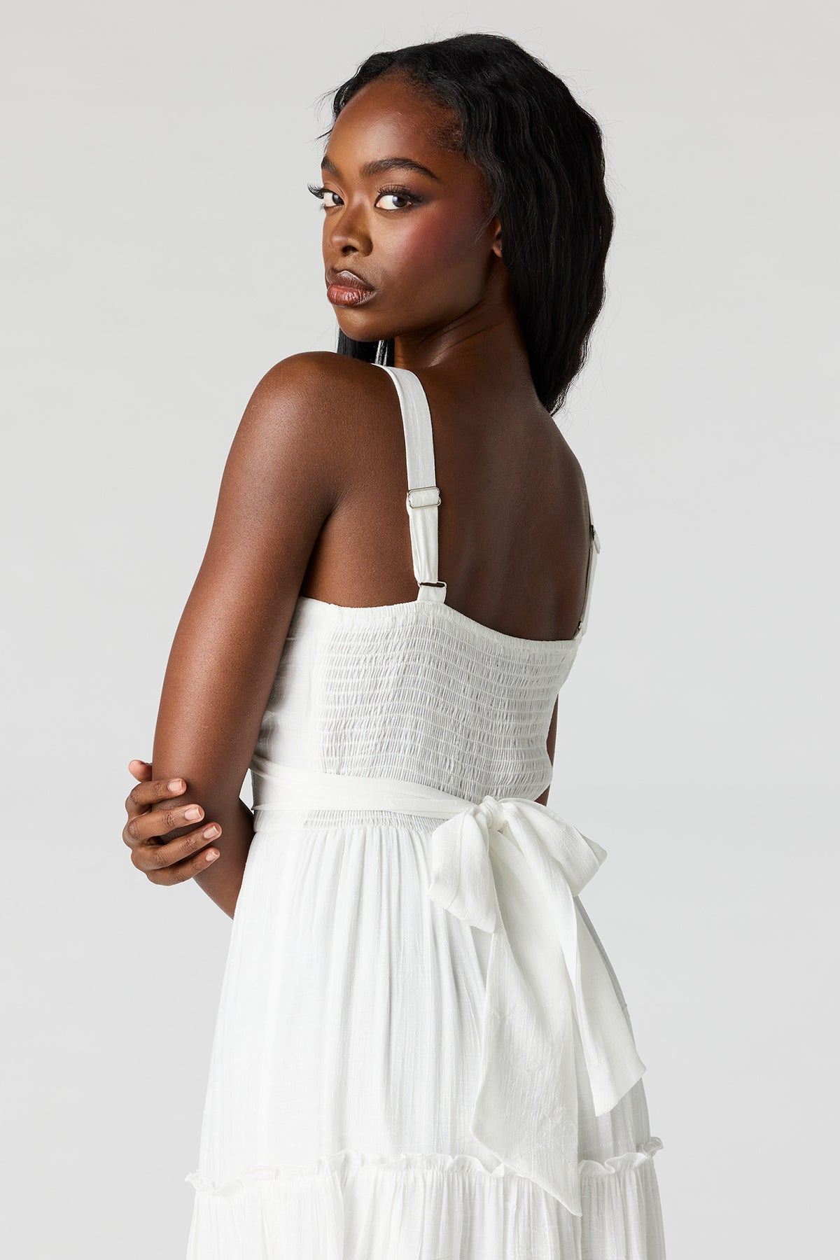 Alt View 4. Tie Waist Tiered Midi Dress - White