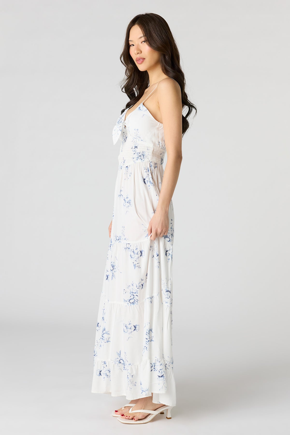 Alt View 2. Floral Bow Front Tiered Maxi Dress - White