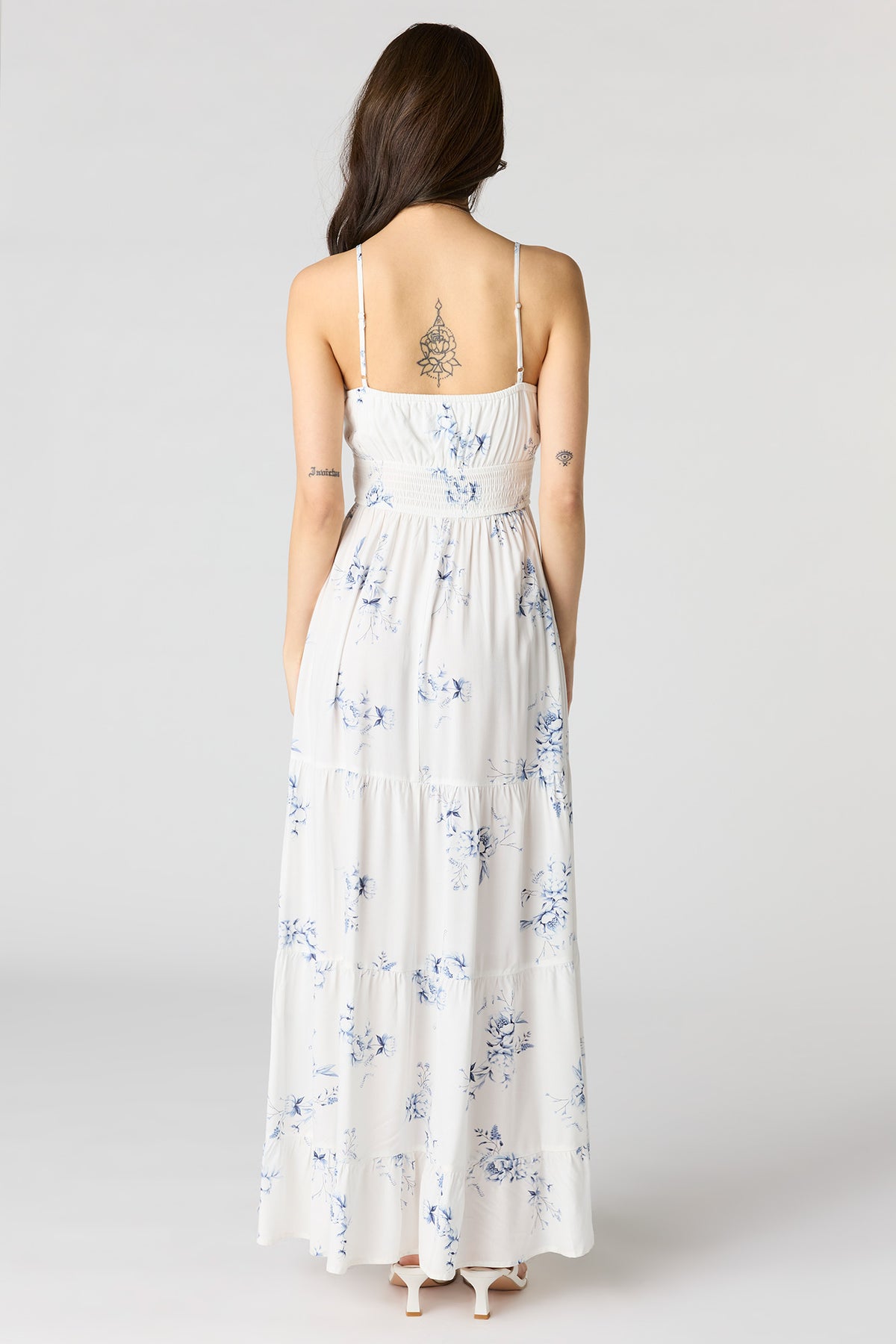 Alt View 3. Floral Bow Front Tiered Maxi Dress - White